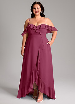 Azazie Lyra Brautjungfernkleider Wandelbar A-Linie Cabrio Chiffon Kleid Maulbeerrot image6
