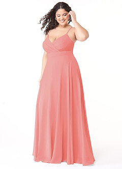 Azazie Avelina Bridesmaid Dresses Coral A-Line V-Neck Pleated Chiffon Dress image8