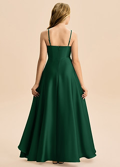 Azazie Eirlys Junior Dark Green A-Line Pleated Stretch Satin Dress image2