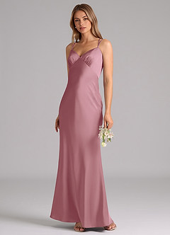 Azazie Suttona Bridesmaid Dresses Vintage Mauve A-Line Pleated Stretch Satin Dress image4