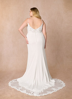 Azazie Rosalina Wedding Dresses Diamond White Mermaid V-Neck lace Crepe Back Satin Dress image9
