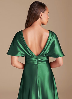 Azazie Pamela Vestidos de damas de honor Vestido de Verde Oscuro de Satén Metálico de Corte en A con Plisado image7