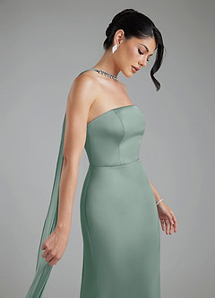 Azazie Tyler Bridesmaid Dresses Silver Sage Sheath Strapless Stretch Satin Convertible Dress image6