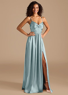 Azazie Zeya Bridesmaid Dresses Mist A-Line Pleated Metallic Satin Dress image6