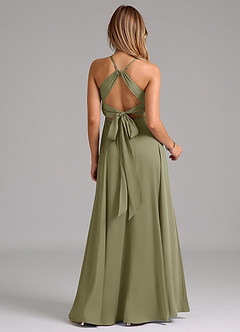 Azazie Evalleen Final Sale Pistachio A-Line Pleated Stretch Satin Dress image6