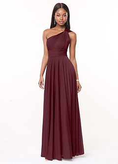 Azazie Charlize Bridesmaid Dresses Cabernet A-Line One Shoulder Mesh Dress image3