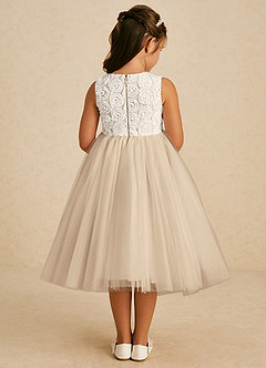 Azazie Missy Flower Girl Dresses Ivory Champagne A-Line Sleeveless Tulle Dress image5