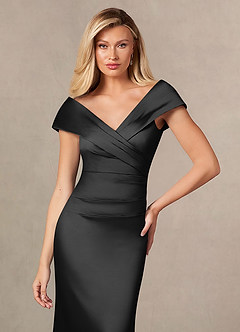 Azazie Ludlow Mother of the Bride Dresses Black Mermaid Pleated Stretch Satin Dress image6