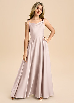 Azazie Popsy Junior Blushing Pink A-Line Bow Stretch Satin Dress image8