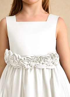 Azazie Peaches Flower Girl Dresses Ivory A-Line Bow Matte Satin Dress image5