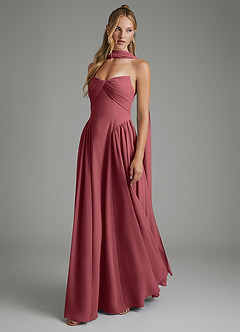 Azazie Evan Bridesmaid Dresses Merlot A-Line Strapless Chiffon Dress image5