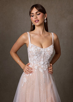 Azazie Jovana Wedding Dresses Diamond White Sand A-Line Scoop Tulle Dress image8