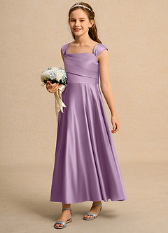 Azazie Bundle Girls Formal Flower Girl Dresses Wisteria A-Line Pleated Matte Satin Dress image5