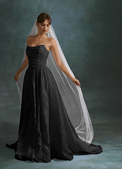 Azazie Nadine Wedding Dresses Black A-Line Strapless Floral Burnout Dress image6