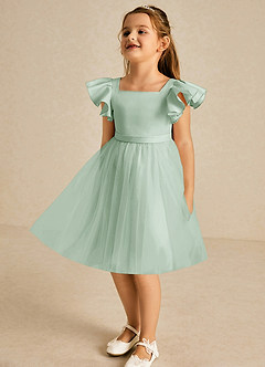 Azazie Kaeya Flower Girl Dresses Agave A-Line Bow Tulle Dress image4
