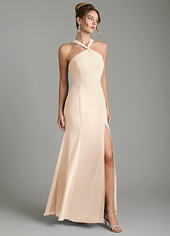Azazie Rue Bridesmaid Dresses White Alabaster A-Line Halter Chiffon Dress image1