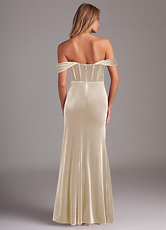 Azazie Jas Bridesmaid Dresses Champagne Sheath Off-The-Shoulder Corset Velvet Convertible Dress image2