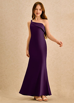 Azazie Almond Girls Formal Sukienki dla dziewczynek sypiących kwiaty Osłona Jedno ramię Satyna elastyczna Długość podłogi Sukienka image6