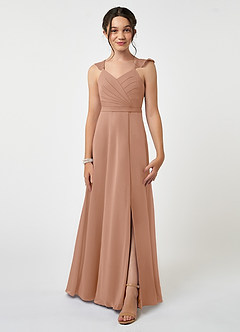 Azazie Emily Junior Robe Trapèze en Mousseline de soie Rayé Champagne Rosé image1
