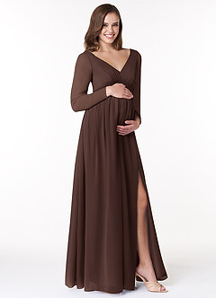 Azazie Teton Final Sale A-Line Long Sleeve Chiffon Floor-Length Dress image4