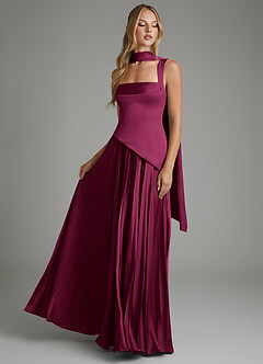 Azazie Stephanie Bridesmaid Dresses Red Plum A-Line Corset Stretch Satin Dress image6