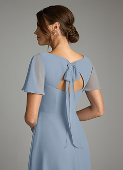 Azazie Kimber Bridesmaid Dresses Dusty Blue A-Line Flounce Sleeve Chiffon Dress image8