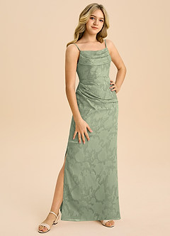 Azazie Mai Junior Agave Sheath Pleated Floral Burnout Dress image4