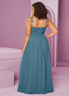 Barbie ♥ Azazie Brautjungfernkleider A-Linie Plissee Chiffon Kleid Bermudablau image15