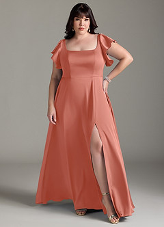 Azazie Bondi Bridesmaid Dresses Salmon Pink A-Line Bow Stretch Satin Dress image7