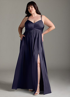Azazie Alia Bridesmaid Dresses Stormy A-Line Pleated Stretch Satin Dress image8