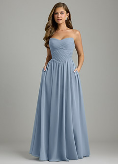 Azazie Tammy At-home Try On Dresses Dusty Blue A-Line Corset Chiffon Dress image5