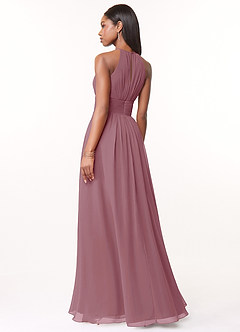 Azazie Bonnie Bridesmaid Dresses Vintage Mauve A-Line Keyhole Ruched Chiffon Dress image2