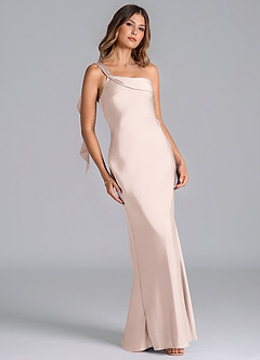 Azazie Driea Bridesmaid Dresses Blushing Pink Mermaid One Shoulder Stretch Satin Dress image1