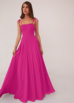 Barbie ♥ Azazie Robes de demoiselle d'honneur Robe Trapèze en Mousseline de soie Plissée Barbie Pink image3