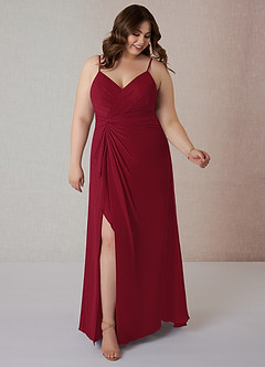 Azazie Emerald Bridesmaid Dresses Burgundy A-Line Ruffled Chiffon Dress image7