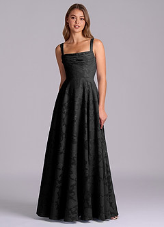 Azazie Shaude Bridesmaid Dresses Black A-Line Pleated Floral Burnout Dress image6