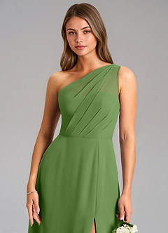 Azazie Phaedra Jurken voor bruidsmeisjes Jurk van Chiffon met A-Lijn One-Shoulder Basilicum image8