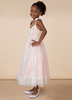 Azazie Tilly Flower Girl Dresses Diamond White Blushing Pink A-Line Lace Dress image3