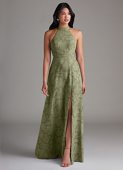 Azazie Clarice Bridesmaid Dresses Pistachio A-Line Side Slit Floral Burnout Dress image1