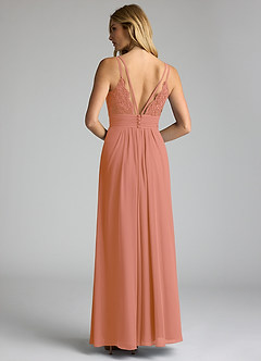 Azazie Maren Allure Robes de demoiselle d'honneur Robe Trapèze en Mousseline de soie Col V dentelle Mai Tai image5