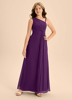 Azazie Brooke Junior Grape A-Line Side Slit Chiffon Dress image4