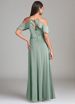 Azazie Dakota Bridesmaid Dresses Agave A-Line Off the Shoulder Stretch Satin Dress image2