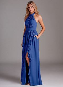 Azazie Avary Bridesmaid Dresses Royal Blue A-Line Pleated Chiffon Dress image2