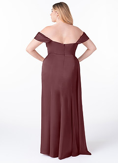Azazie Amyra Robes de demoiselle d'honneur Robe Fourreau Convertible en Satin extensible Épaule décolletée Sangria image11