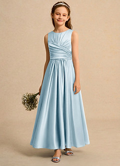 Azazie Ducky Girls Formal Flower Girl Dresses Sky Blue A-Line Pleated Stretch Satin Dress image4