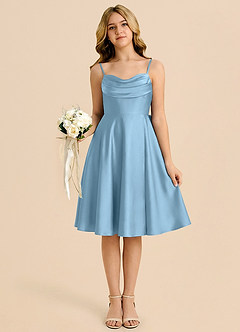 Azazie Bear Junior Steel Blue A-Line Sweetheart Neckline Stretch Satin Dress image6
