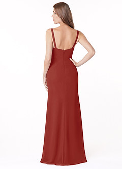 Azazie Salma Bridesmaid Dresses Terracotta Sheath Side Slit Chiffon Dress image2