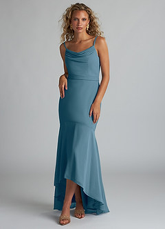Azazie Summer Bridesmaid Dresses Bermuda Mermaid Scoop Cowl Chiffon Dress image1