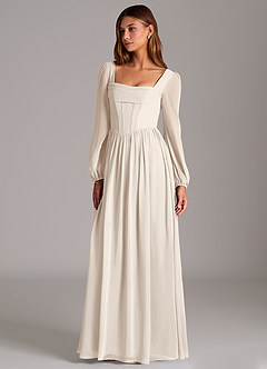 Azazie Maree Bridesmaid Dresses White Alabaster A-Line Corset Chiffon Dress image1