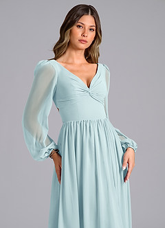 Azazie Zeya Bridesmaid Dresses Sea Glass A-Line Long Sleeve Chiffon Dress image5